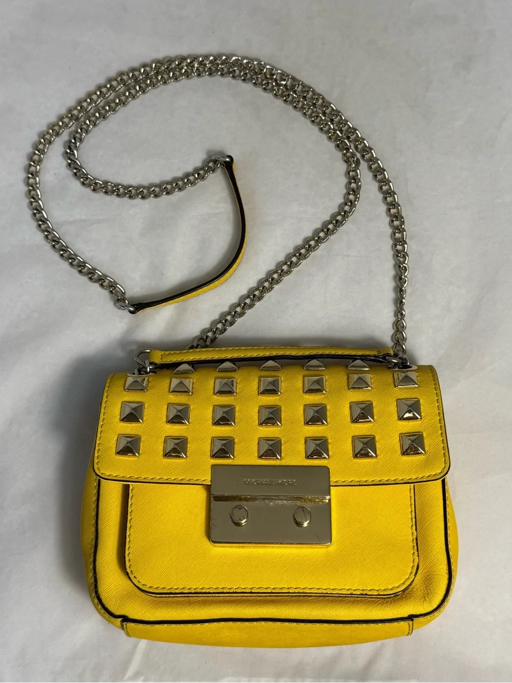 🌻 MICHAEL KORS Yellow Saffiano Leather Sloan Studded Shoulder Crossbody Bag